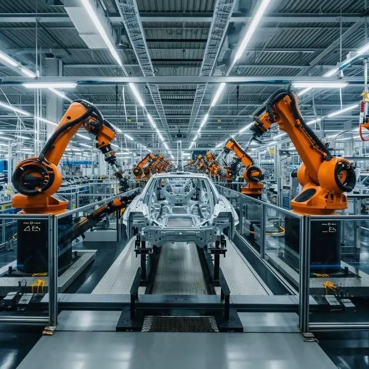 Robotic arm on aerospace assembly line